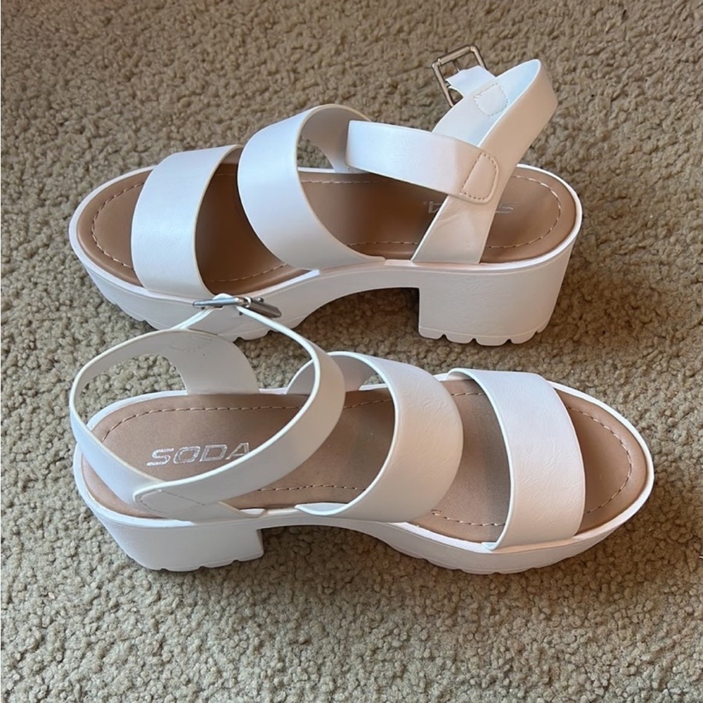 White Strappy Platform Sandals with Buckle - Picture 3 of 3